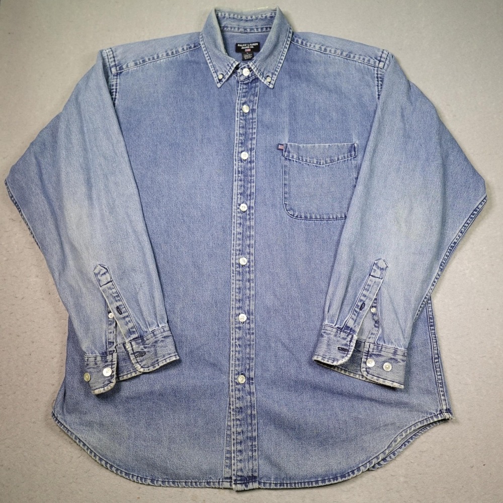Ralph Lauren Jeans Co. Denim Shirt Mens Large cowboy western work faded washed